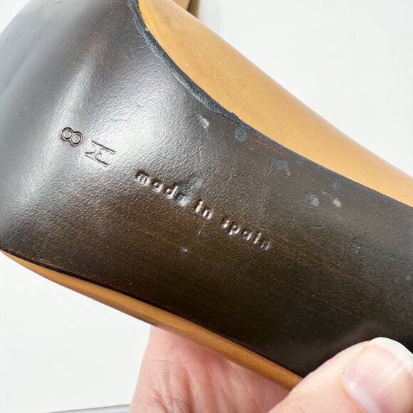 Vintage 90s Calvin Klein Camel Tan Leather Pointy Toe Pumps Size 8 Made in Spain - Picture 9 of 12